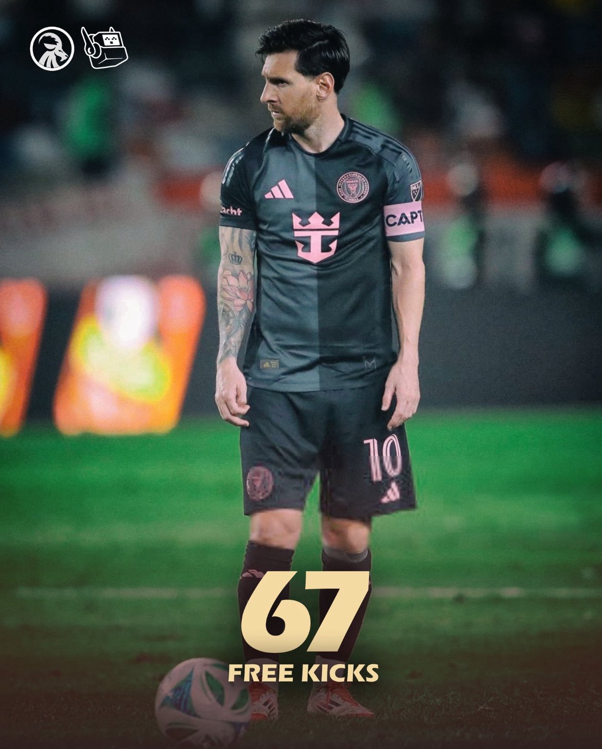 里程碑!梅西攻入67粒任意球独居历史第三,领先C罗3球