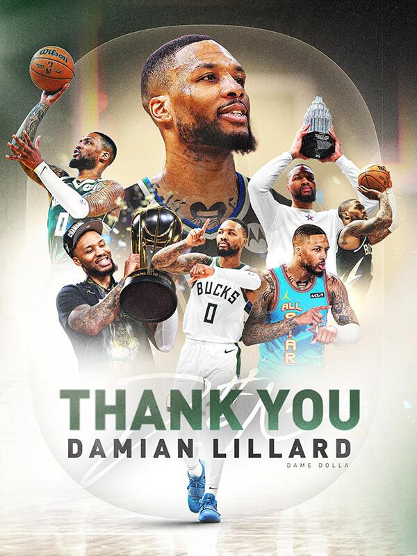 雄鹿官方告别利拉德:感谢你为这支球队和这座城市奉献一切